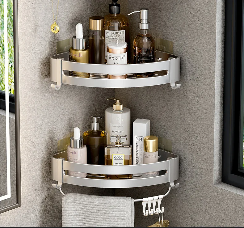 Aluminum Corner Shower Rack - Wall Mounted Bathroom Storage Organizer
