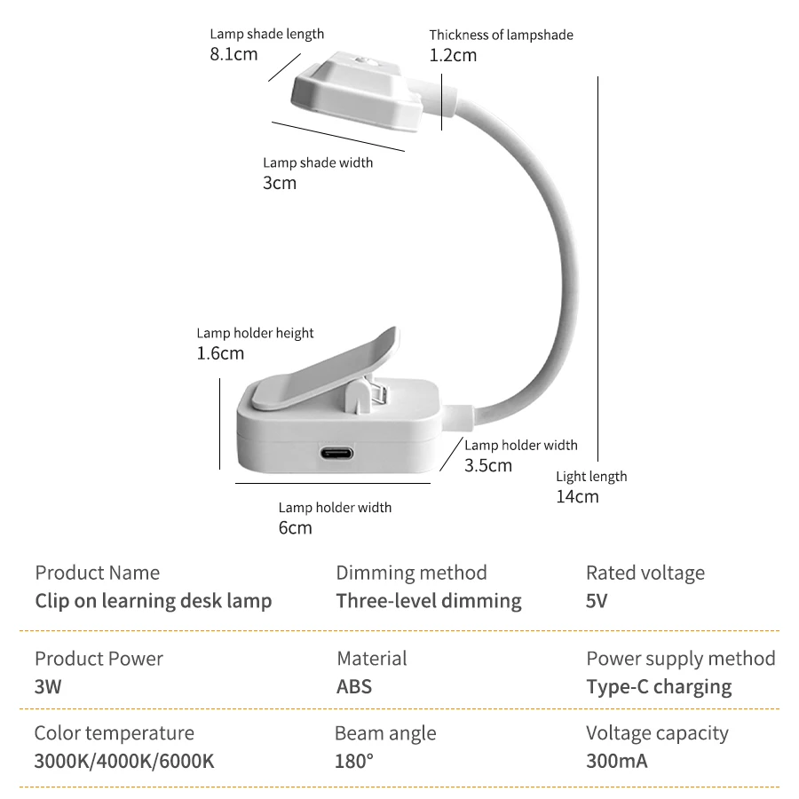 Adjustable LED Clip-On Desk Lamp with Touch Controls for Office, Study, and Reading