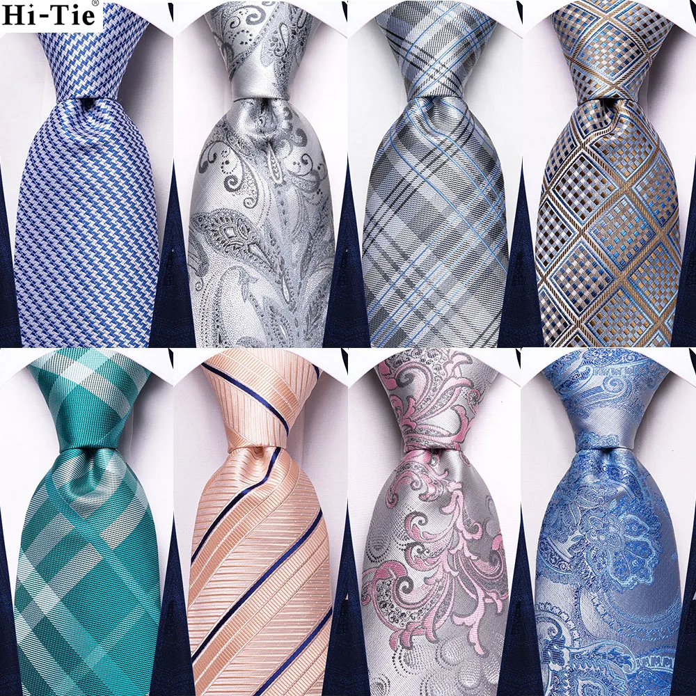 

Hi-Tie Designer Pink Silver Blue Floral Silk Wedding Tie For Men Handky Cufflink Men Necktie Fashion Business Party Dropship
