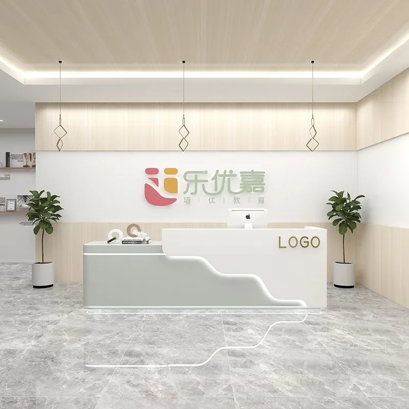 200CM Kindergarten Reception Desk Dance Studio Reception Training Educational Institutions Bar Counter Curved Checkout Page