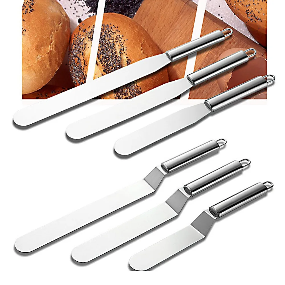 New Stainless Steel Cream Spatula Curved/Straight DIY Cake Spatula 6/8/10 Inch Utensils Accessories Kitchen Pastry Cake Decor