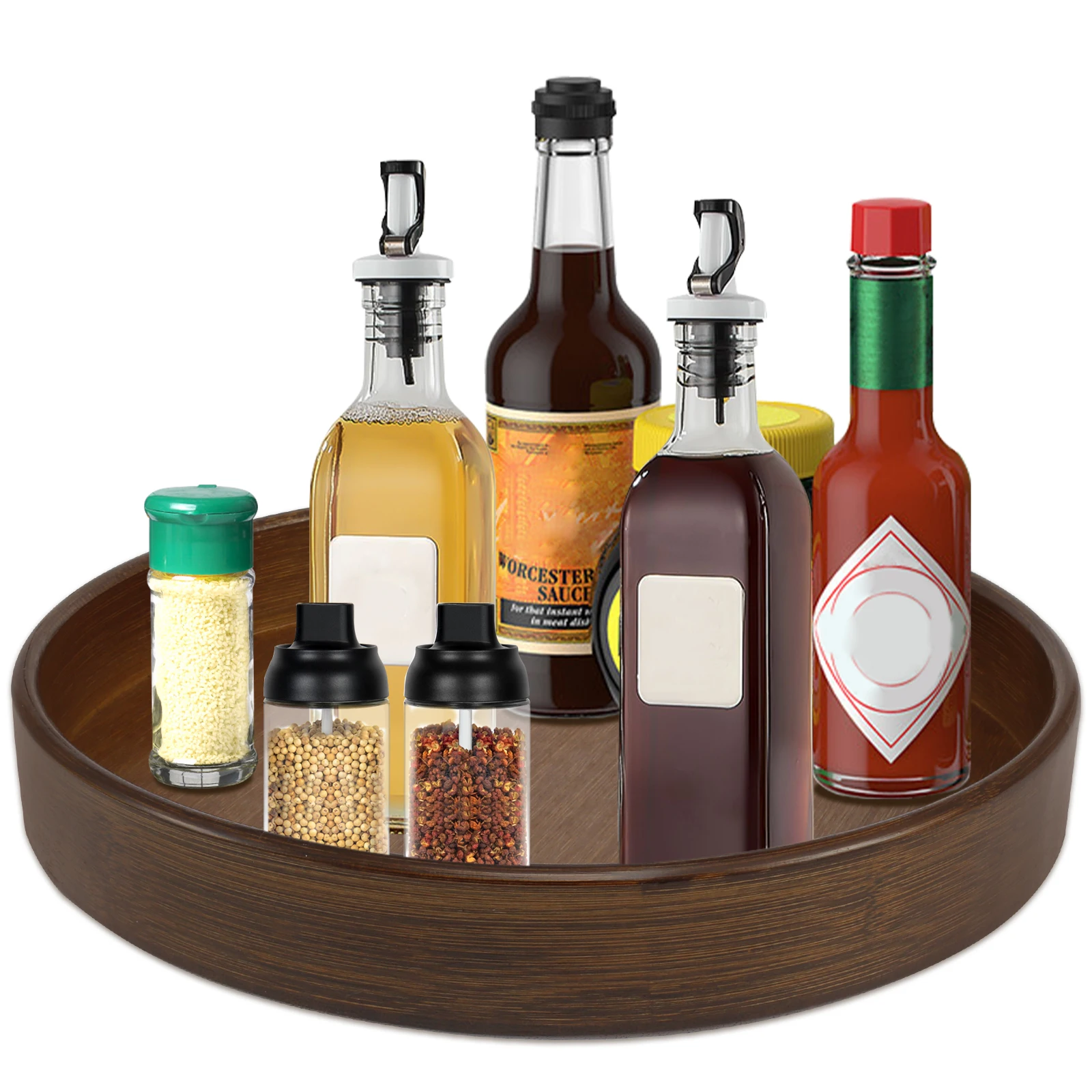 360 Rotating Wood Tray Seasoning Storage Rack Pantry Cabinet Turntable Lazy Susan Kitchen Spice Organizer Accessories