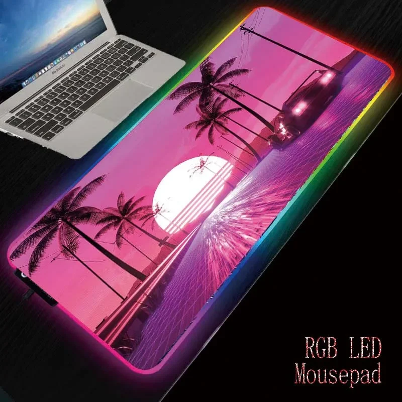 

MRGBEST Palm Car Road Scenery Gaming RGB Mouse Pad Computer Mousepad Rgb Backlit Large Mousepads for Desk Keyboard LED Mice Mat