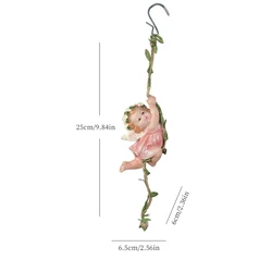 Garden Hanging Angel Figurine - Charming Fairy Cherub on Swing - Outdoor Decor Statue Gift (Hanging Angel Pink)