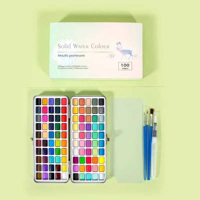 Watercolor Painting Set Watercolor Paint Watercolor Pigment 50/72/90/100 Colors Solid Watercolor Paint Set Metallic Pearlescent Art Paint For DIY Design Painting School Art Supplies Gifts