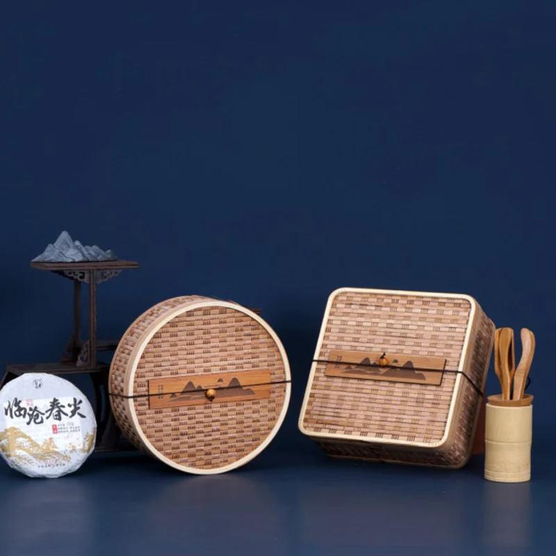 

1pc bamboo woven pattern brick tea box for Pu'er Tea empty storage box