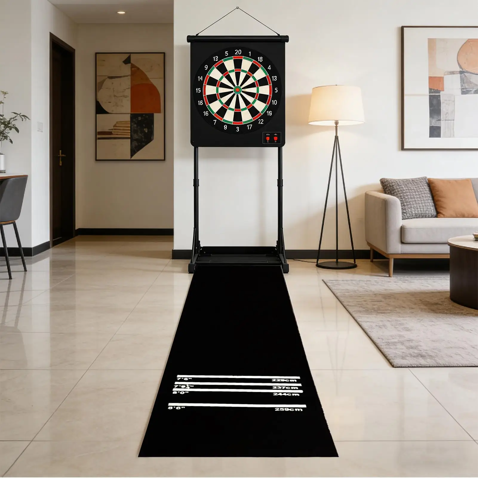 Versatile Non-Slip Dart Mat with Rubber Granules and Four Throwing Distances
