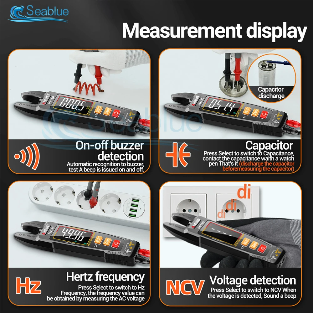 PN130 Intelligent Digital Clamp Meter 4000 Counts AC/DC Voltage Current Protable Multimeter Capacitance Resistance Testers