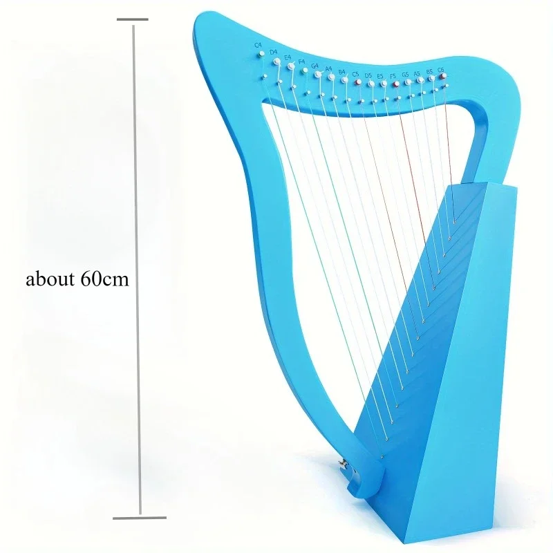New15 Tone Chromatic Portable Small Harp Wooden Lyres Harp with Accessories Beginner Stringed Instruments Nice Gifts Pink Blue