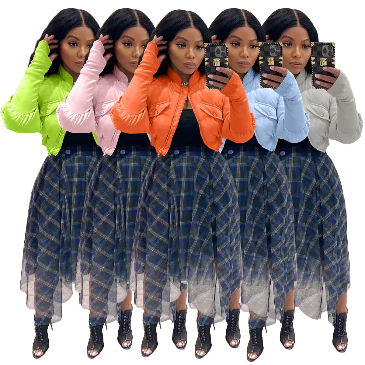 

Fall Winter Women Casual Solid High Collar Long Sleeve Tops Zipper Short puffer Coat Fashion Female jacket Streetwear