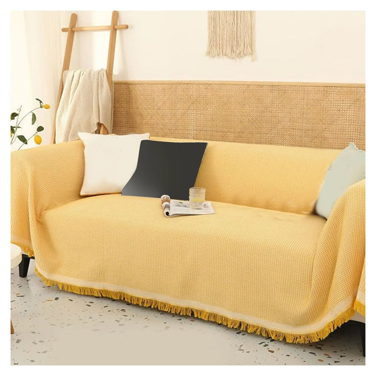 White Yellow Couch Cover Soft Anti Slip Comfortable Dustproof Protective Stylish Sofa Covers For Living Room