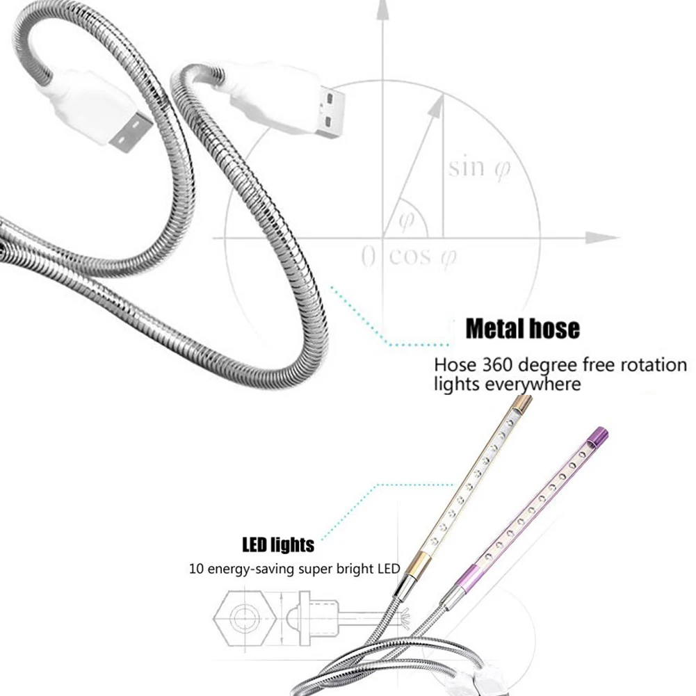 Luces LED de noche USB flexibles, iluminación de lectura para teclado de portátil de 5V, lámpara LED USB para escritorio, libro, Plata/Negro/dorado/morado/azul/rojo