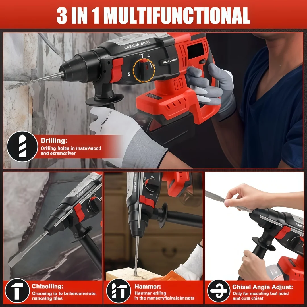 SDS-Plus Rotary Hammer Drill for Milwaukee M18 Battery 2.6J Impact Brushless Ham
