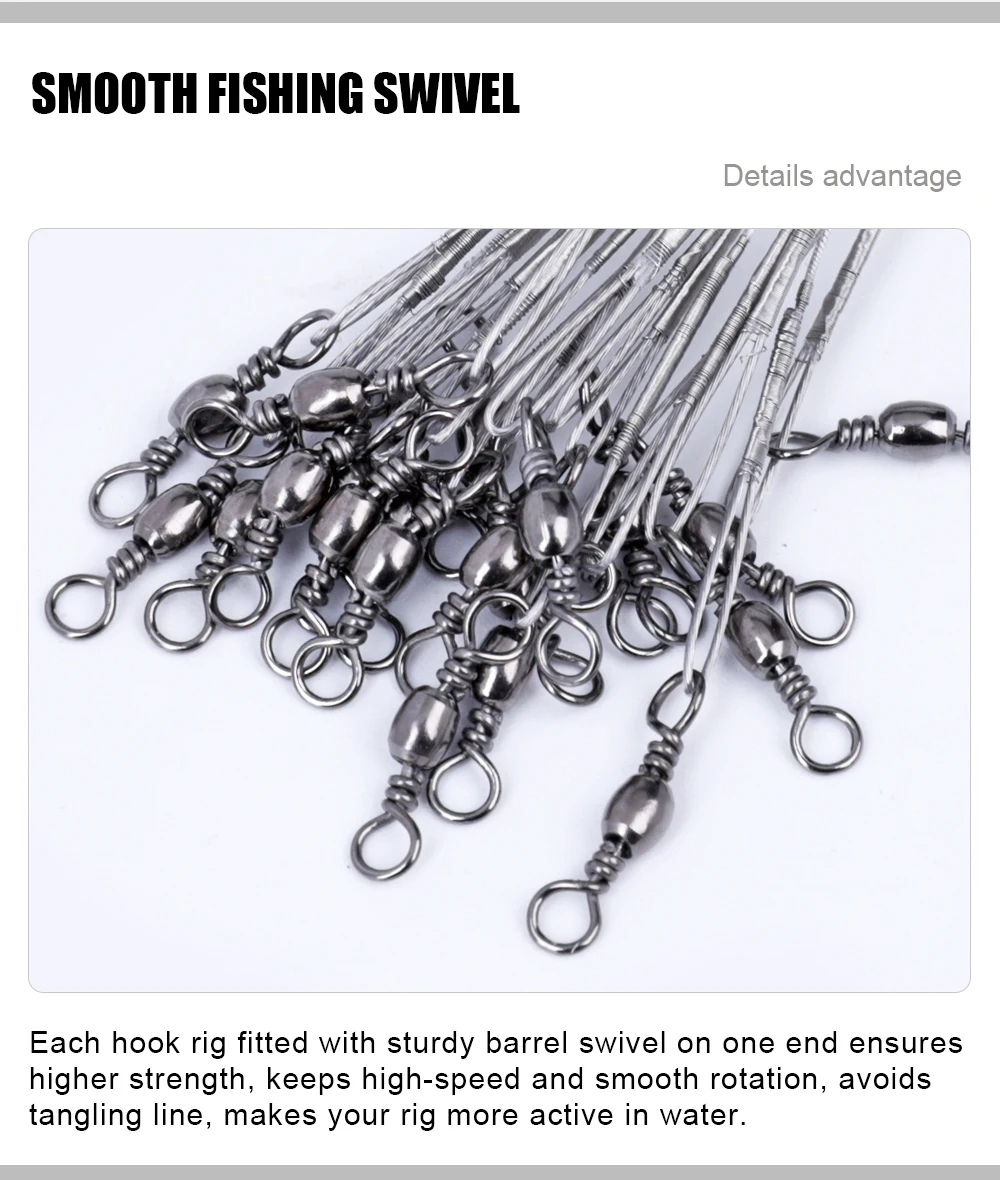 FTK 20PCS 16cm/23cm Anti-biss Stahl Draht Leinen Für Angeln 20LB-60LB Führer Angelschnur mit Haken Zubehör – Detail 13
