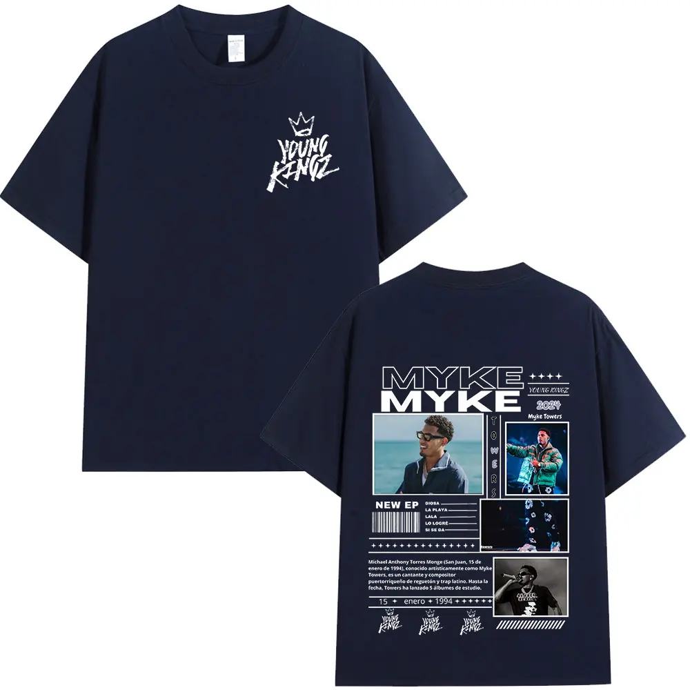 Rapper Myke Towers Graphic Print T-shirts Men Women Fashion Hip Hop Oversized O-Neck T Shirt Comfort Cotton Short Sleeve T-shirt 2