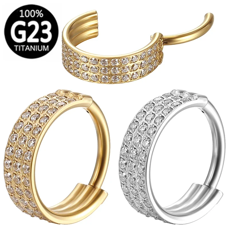 

G23 Titanium Three-row Zircon Nose Ring Septum Clicker Daith Earrings Ice Out Hoop Ear Cartilage Tragus Helix Piercing Jewelry