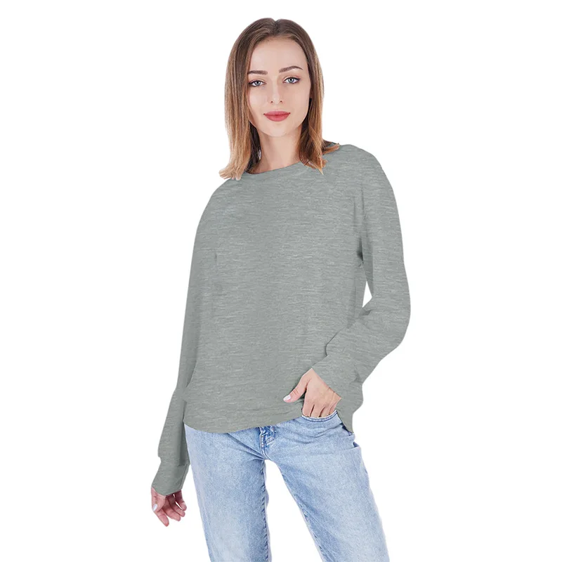 

Autumn womens round-necked long-sleeved hoodie woman white