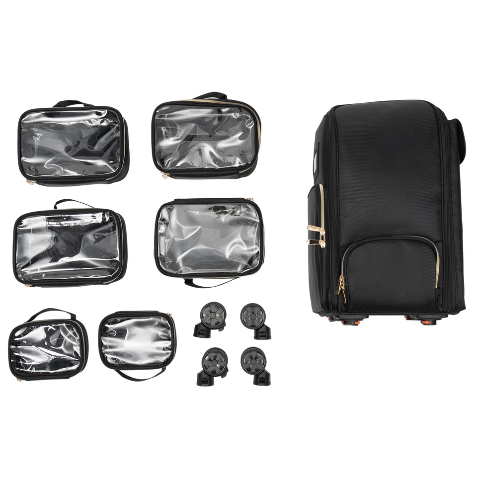 Rolling Makeup Train Case with Cosmetic Bags
