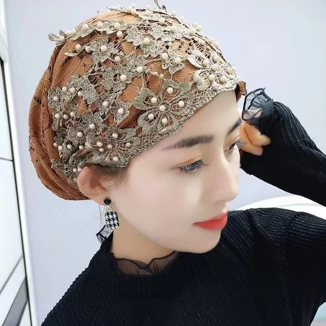 Delicate Embroidery Womens Turban Cap