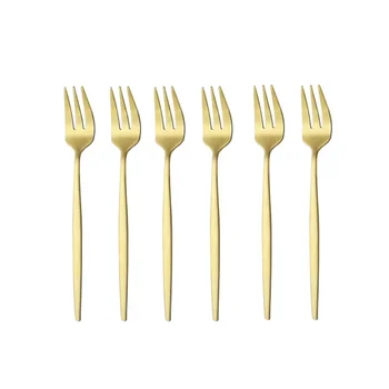 6 pezzi in acciaio inossidabile opaco torta forchette da frutta posate posate posate per dessert insalata forchetta set stoviglie dorate mini forchetta 1