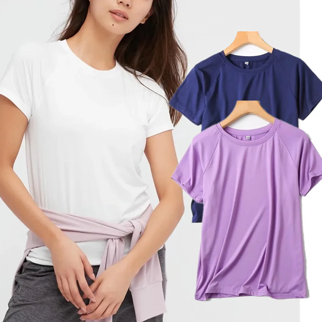 

Withered 2023 England Style Fashion Simple Round Collar Multicolor Quick Drying Fashion Casual Tshirt Women Tops
