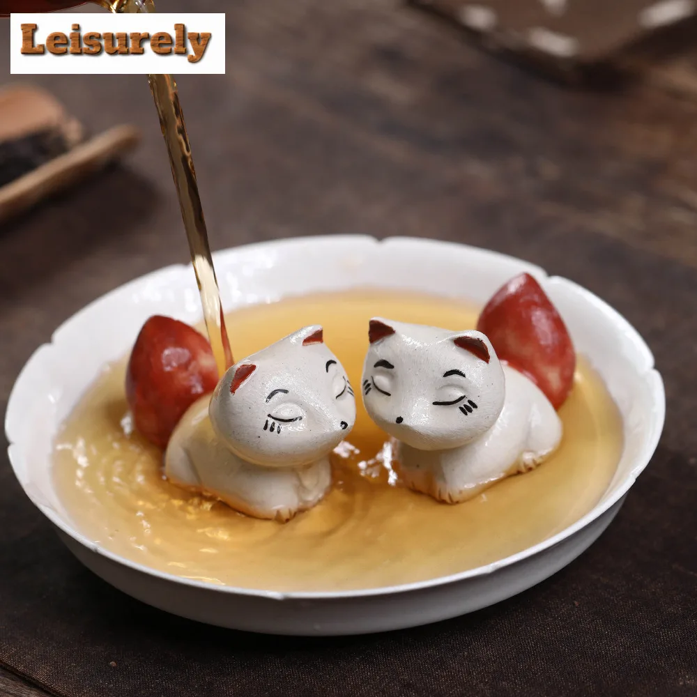Yixing Zisha Cute Big-tailed Fox Tea Pet Aesthetic Tea Spirit Tea Figurine Play Toys Tea Statue Ornaments Tea Services Supplies