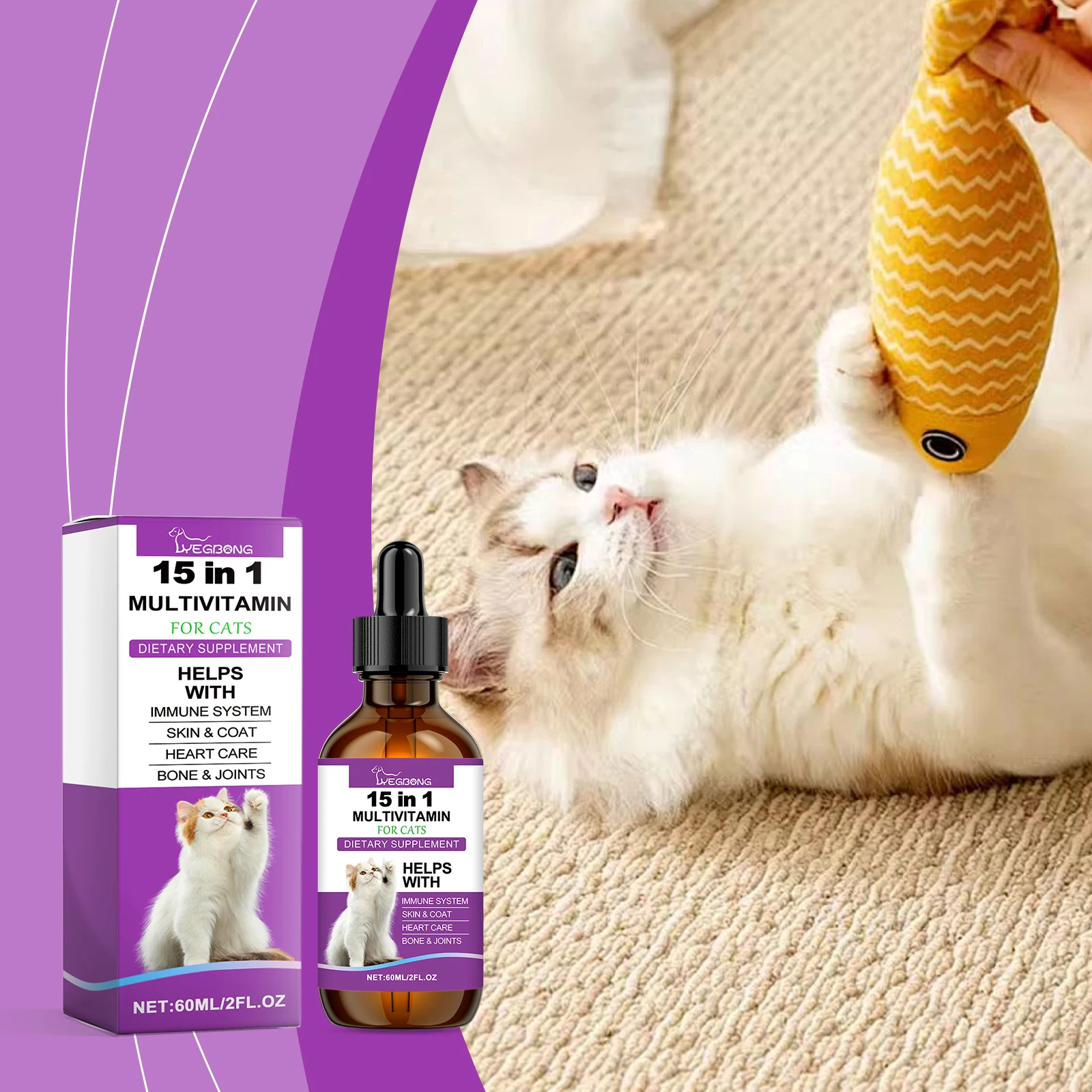 15-in-1 Pet Cat Vitamin Drops Boost Cats' Immune System, Resist Diseases Care Pets' Discomfort Daily Care Vitamin Supplement