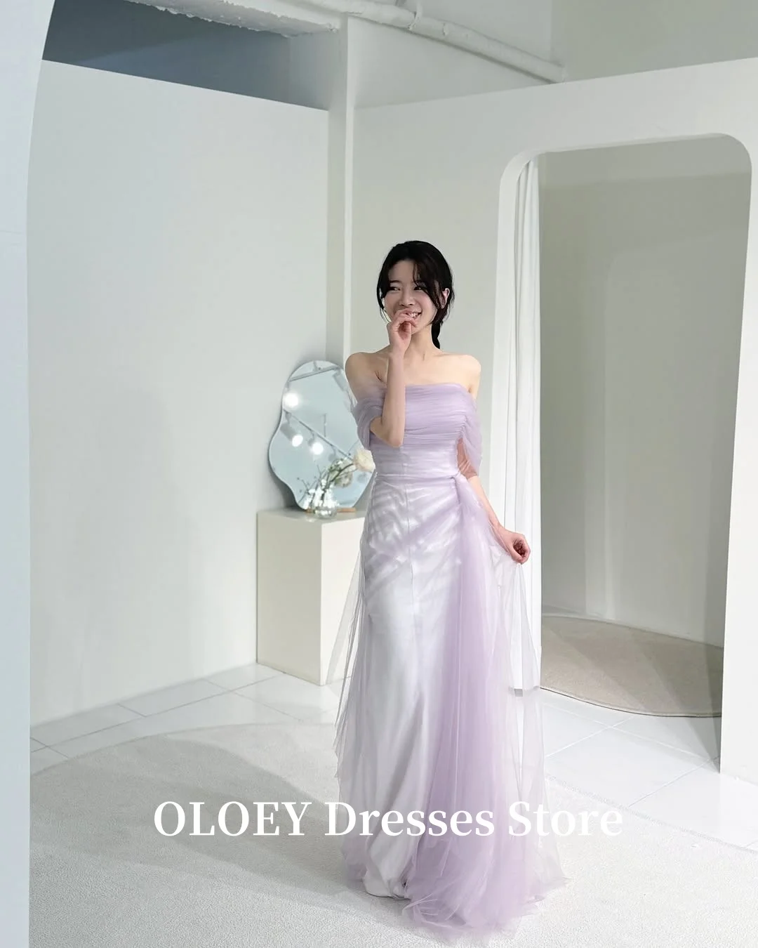 OLOEY Fairy Violet Wedding Party Dresses Off Shoulder Tulle Long Mermaid Bridal Gowns Corset Evening Party Dress Customized 6