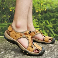 Sandales d'été en cuir véritable pour hommes, chaussures de plage d'extérieur confortables, grande taille, style décontracté romain 6