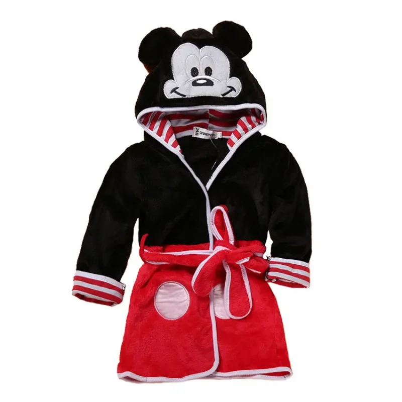 Children Pajamas Sets Cartoon Mickey Mouse Baby Bathrobes Minnie Kids Robes Flannel Boys Girls Sleepwear Animal Hooded Children Long Sleeve Clothes