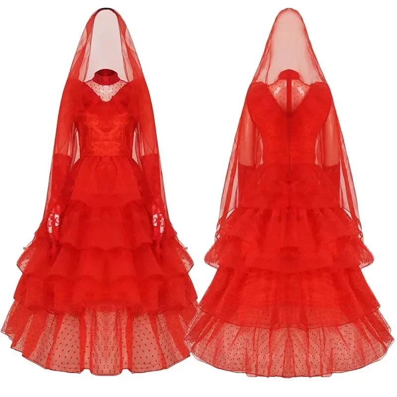 Lydia Cosplay Costume Evening Gown Outfits Halloween Suit Lydia Deetz Red  Wedding Dress - AliExpress 200000532