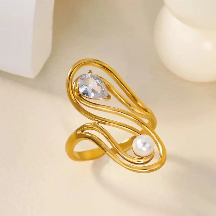 Green Zircon Pearl Swirl Rings for Women