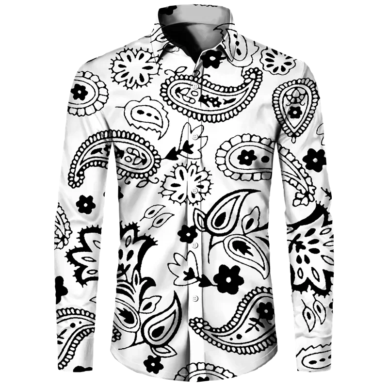 thumbnail image 1 of Camisa de moda para hombre, estampado 3D de flores de anacardo de cachemira, cuello vuelto, botones, manga larga, ropa de calle vintage para hombre y mujer, 1 of 5