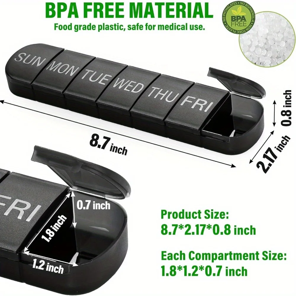 Extra Large 7-Day Travel Pill Organizer with Dual Daily Compartments