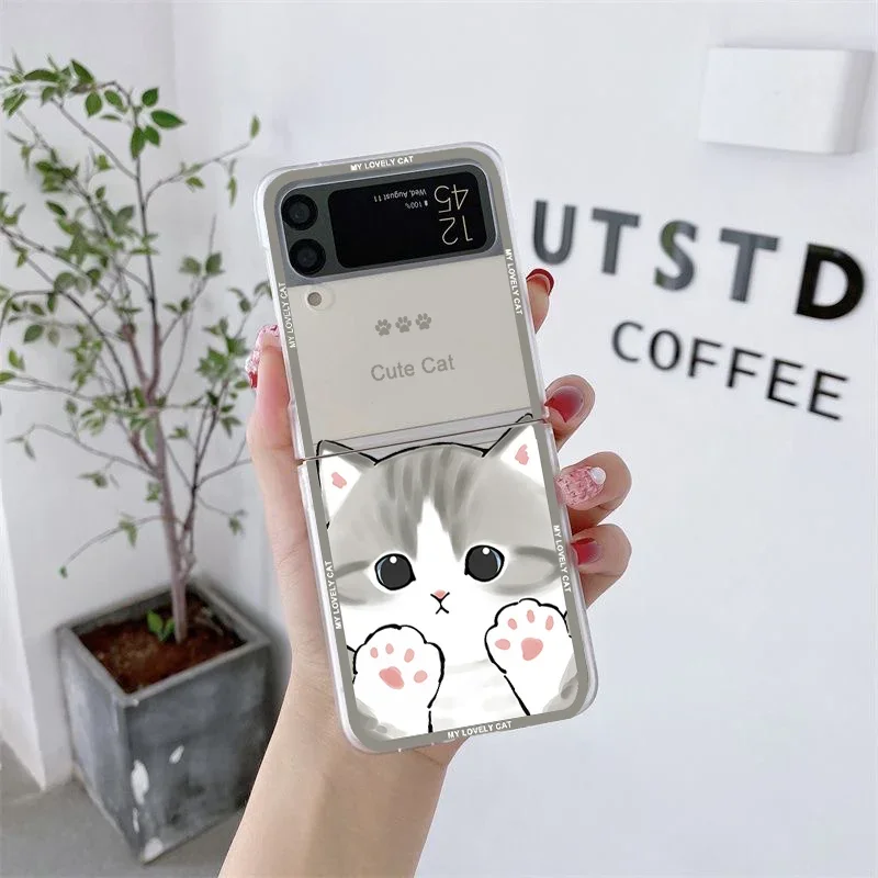 Cute Cartoon Animal Cat Transparent Folding Phone Case | Durable Hard Cover