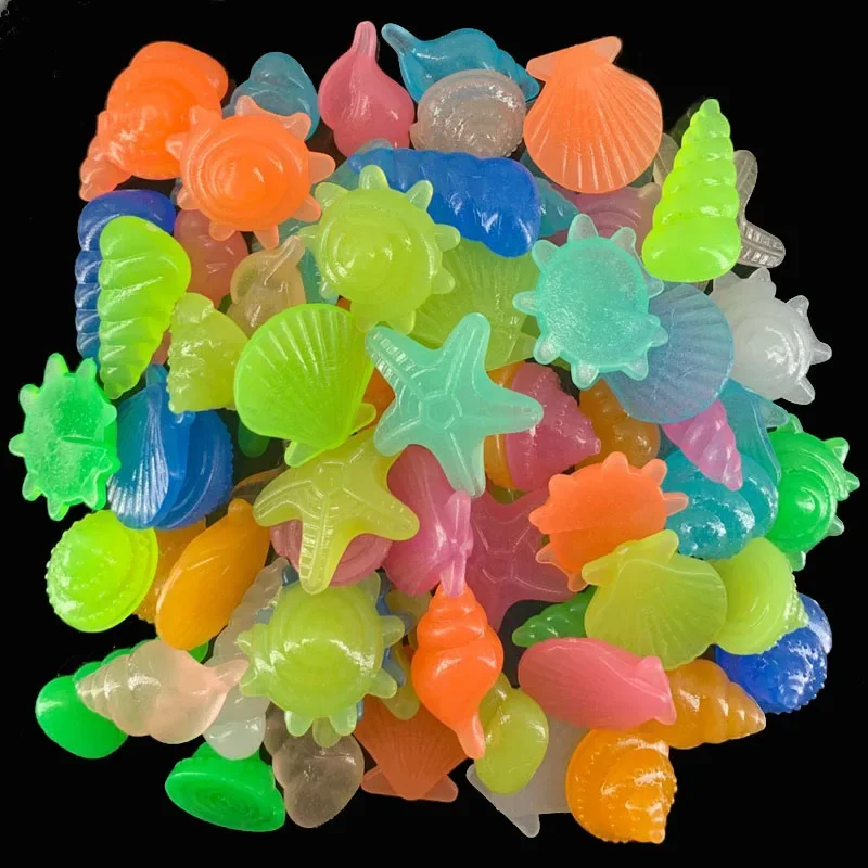 50/100/200pcs Luminous Glow Stones Shell Shaped Starfish Shell for Fish Tank Table Walkway Garden Glow in The Dark Pebbles Decor