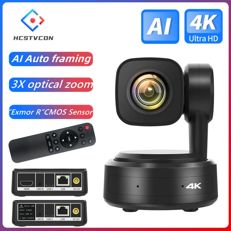 TONGVEO All-in-One Conference Room Video Camera System Al Auto- Tracking HD1080P 60fps 3X Optical Zoom USB3.0 HDMI PTZ Camera and Bluetooth Conference Speakerphone with Microphones