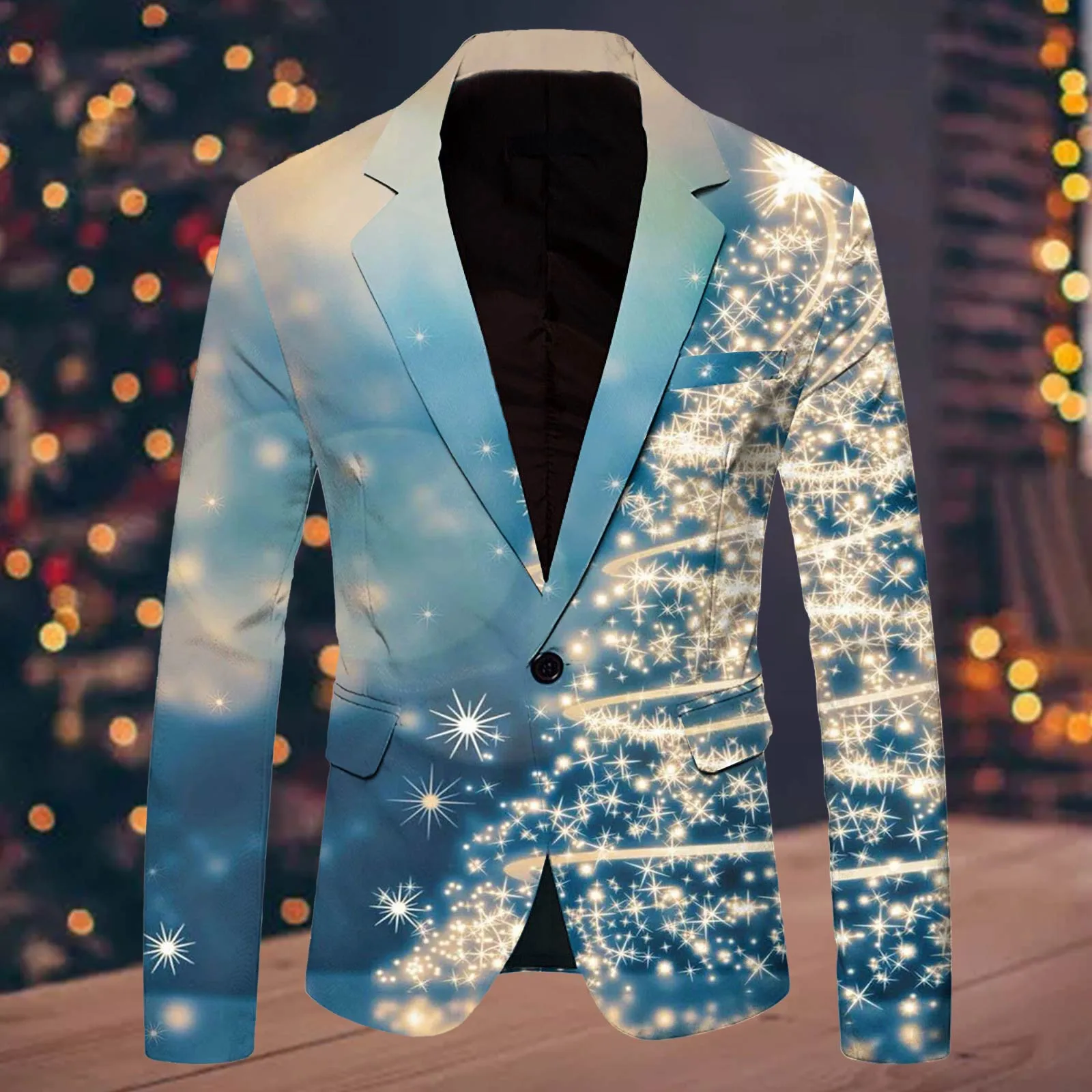 Men'S Single One Button Christmas Printed Casual Suit Jacket Fashionable Mens Fashion Leisure Christmas Printed Pocket Suit