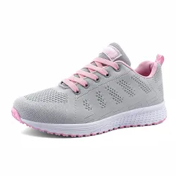 Women's Fashionable Breathable Mesh Walking Sneakers - White - 40 (A08Grey Pink)