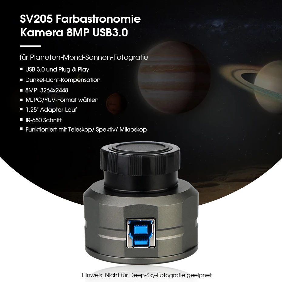 SVBONY SV205 Teleskop-Planetenkamera 1,25-Zoll-Adapterrohr CMOS IMX415 Elektronisches Okular 8MP USB3.0 für Astrofotografie – Detail 4