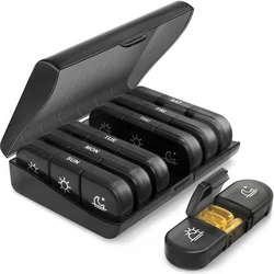 Portable Weekly Pill Organizer with Large Compartments for Vitamins, Medicine, and Supplements (Black)