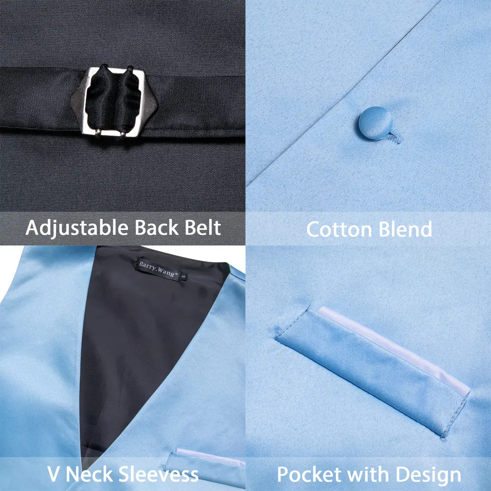 Classic Slim Fit Suit Vest For Men Baby Blue V-Neck Waistcoat Necktie Sets Leisure Groom Party Wedding Designer Barry.Wang DM-24 4