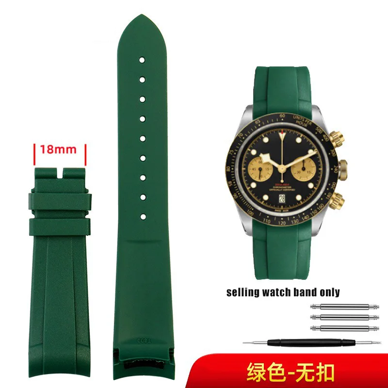Correa de reloj de goma con extremo curvado de 22 mm para timón Tudor Biwan, correa de reloj de bronce con flor pequeña de cobre y flor roja, resistente al agua