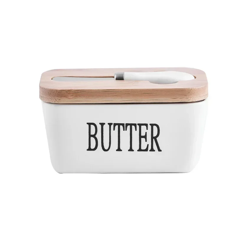 Ceramic Butter Bowl Restaurant Sealed Container Storage Box Cheese Box with Knife Bamboo Lid Butter Slicer Dish Tableware butter storage box ceramic sauce dishes