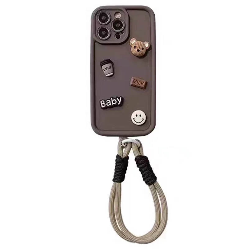 DIY Coffe Bear With Hand Strap Silicone Phone Case For Xiaomi Redmi Note13Pro Note10 Note11 Note9 Note8 Pro Shockproof Cover_voghion.com