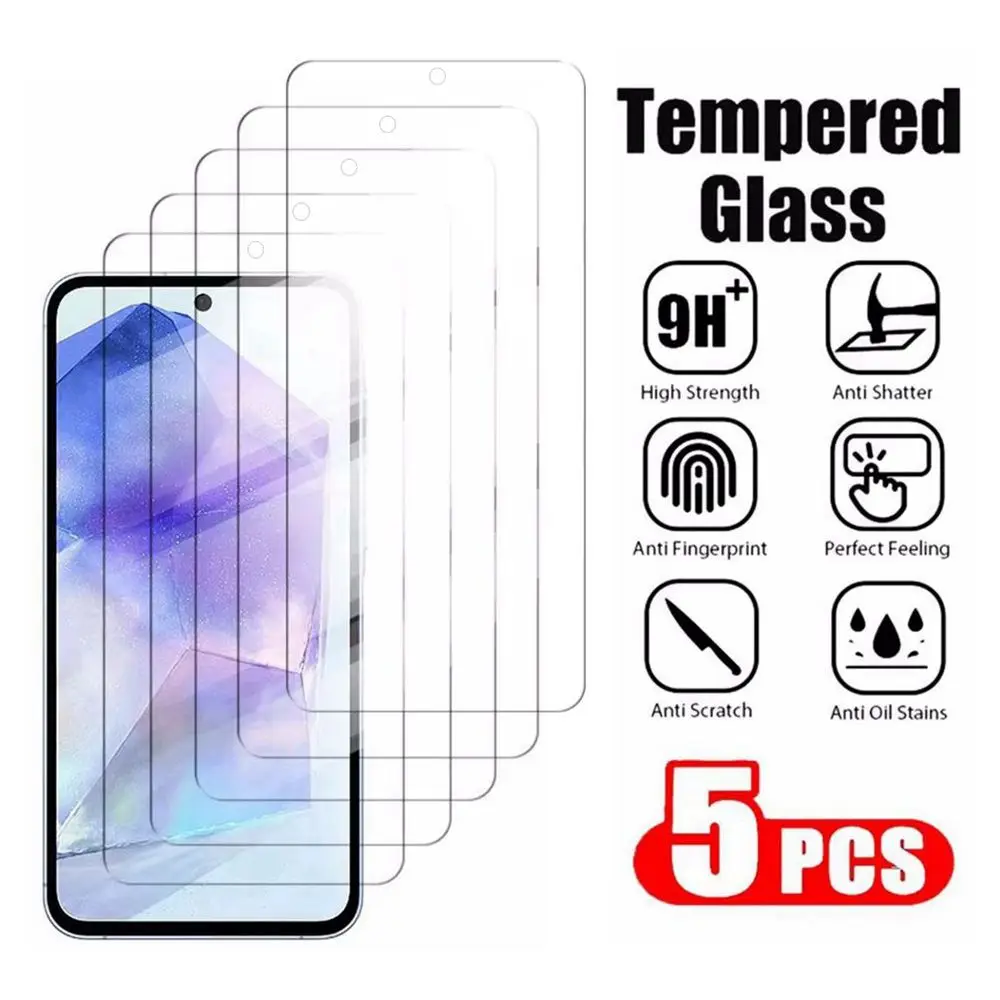 Tempered Glass Screen Protector 5Pcs For Samsung Galaxy A55 A15 A25 A05S A53 A34 A24 A54 A14 HD Screen Protector Cover For Samsung A15 A55 Film