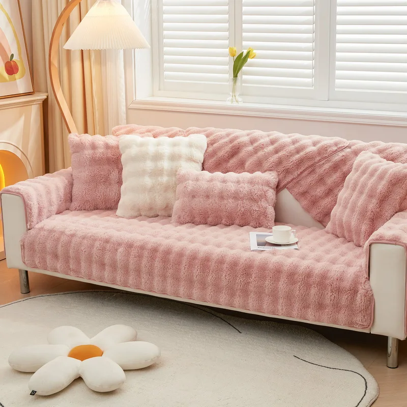 

Warm Super Smooth Bubble Couch Cover Anti-slip Sectional Sofa Towel Seat Covers Skin-friendly Sofa Covers for Living Room