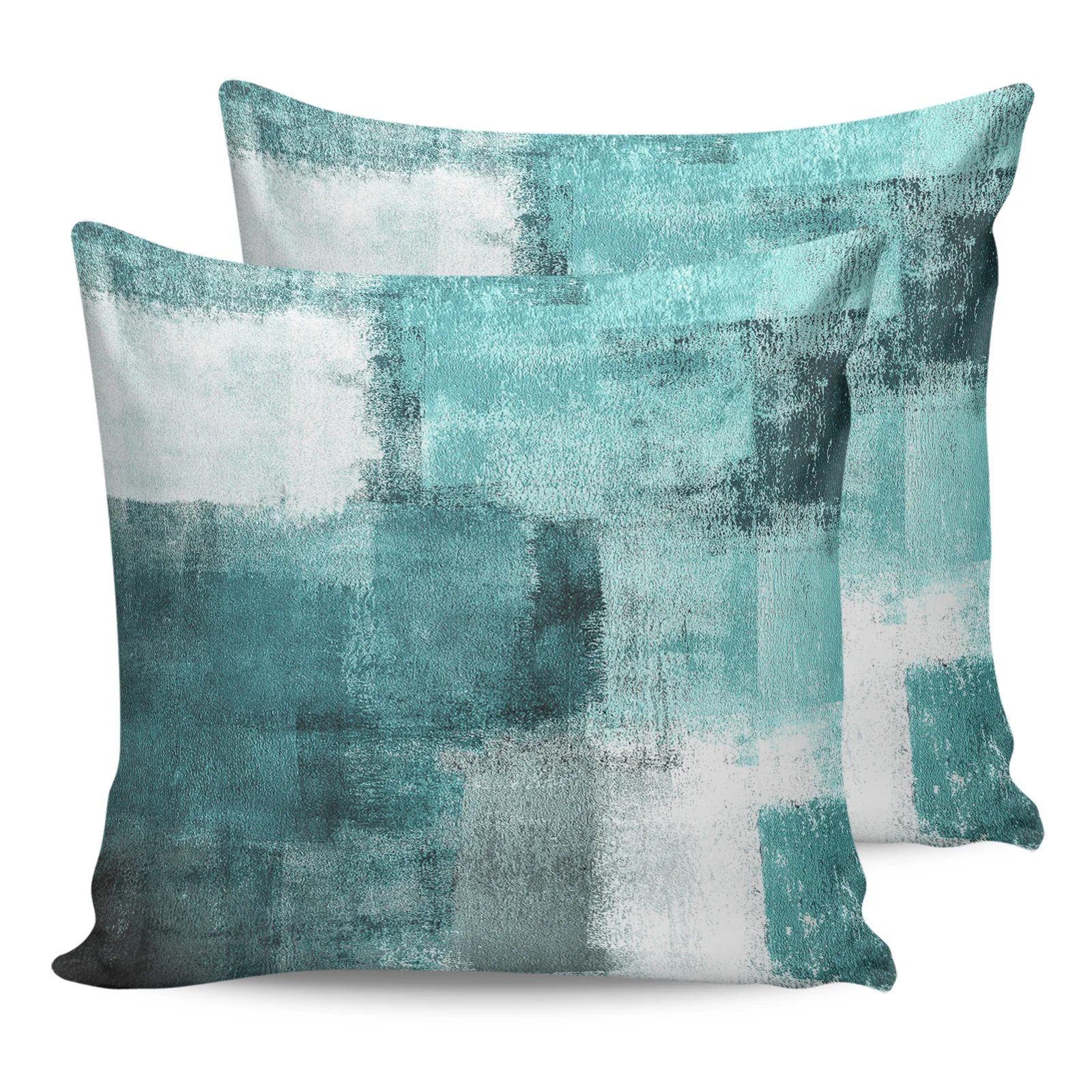 Oil Painting Geometric Aqua Pillowcase Two Piece Set Home Sofa Decor Cushion Cover Bed Pillow |