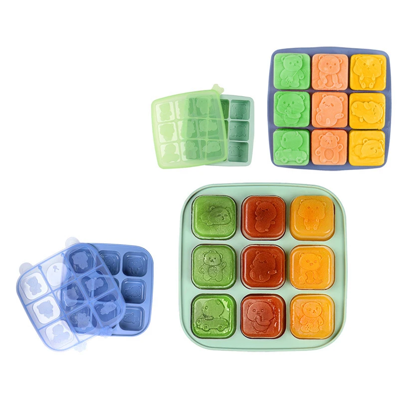 9 Grid Bear Baby Silicone Supplementary Food Box Silicone Ice Grid Ice Box Cubes Cubes
