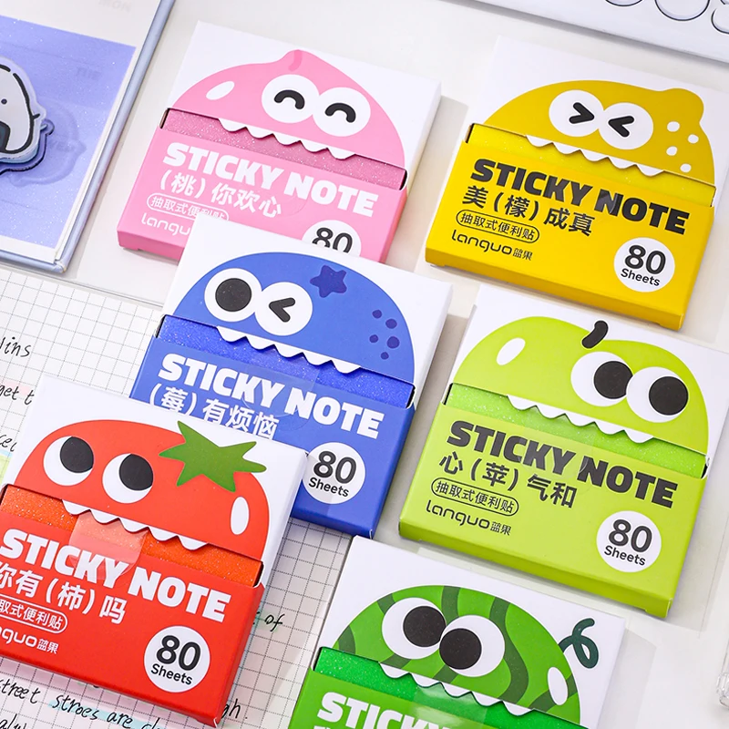 ​80 Sheets/Box Pull-Type Sticky Note Pearlescent Transparent Paper Self-Adhesive Memo Pads for Office & School Stationery Supply